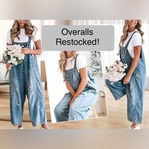 Blue Denim Jumpsuit with Relaxed Fit and Utility Style - Distressed - adjustable